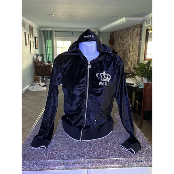 Y2K BCBG MaxAzria Black Velour beaded Track Jacket Sz M  2000s Mcbling - Picture 1 of 13